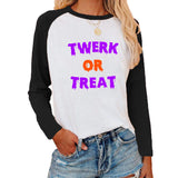 Halloween Costumes Pattern Printed Raglan Color Contrast Long Sleeve T-shirt Women