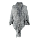 Women's Cardigan Knit Sweater Autumn and Winter Cape and Shawl Cardigan Fur Collar Tassel Sweater for Women