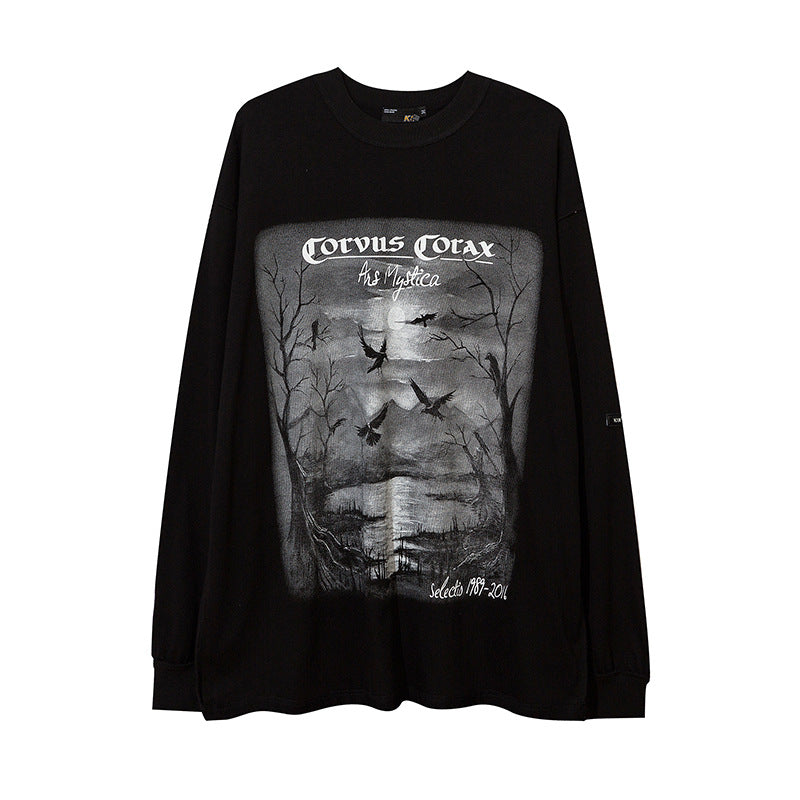 Man Fall Outfits Vibe Style Dark Loose Niche Long-Sleeved T-shirt Men's Sweater