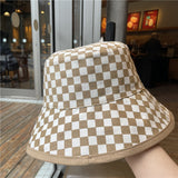 Vintage Check Bucket Hat Sun-Proof Sunshade Checkerboard Grid Bucket Hat