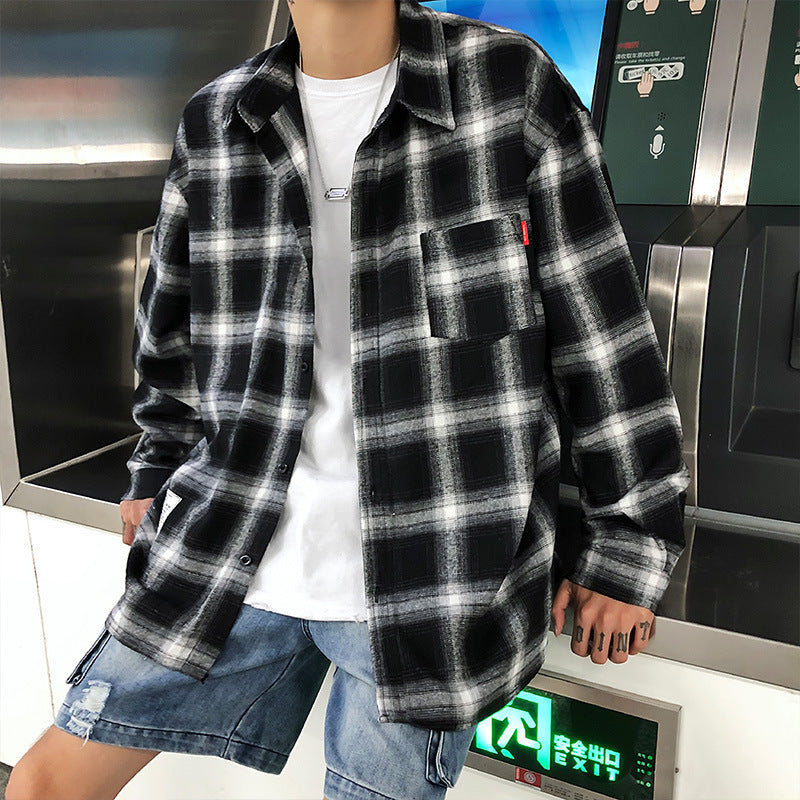 Men's Shirts Plaid Long Sleeve Shirt Thin Loose