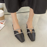 Finn Chain Pointed Toe Mule Sandals Women's Summer Closed Toe Flat Lazy Mules Slippers