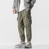 Man Fall Outfis Autumn Simple Solid Color Personalized Pocket Overalls Boys Loose-Fit Tappered Trousers