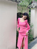 MIDI Mauve Cocktail Dress Autumn and Winter Tight Waist Sexy Slit Dress