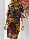 Nine Britton Dress Floral Floral Print Slit round Neck Half Sleeve