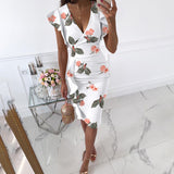 Kendall Jenner Wedding Guest Dress Sexy Ruffles Flying Sleeves Printed V-neck Slim Fit