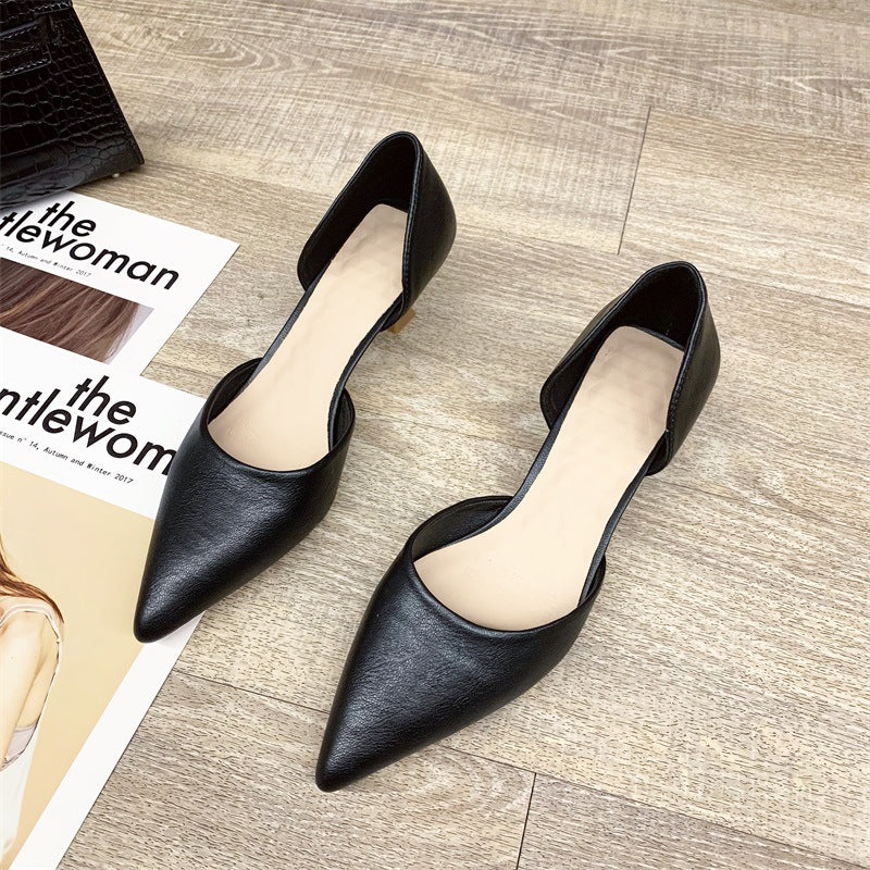 Nude Block Heels Pointed Toe Wine Glass Heel Work Shoes