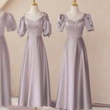Mauve Dress Bridesmaid Satin Bridesmaid Dress Winter Purple Puff Sleeve