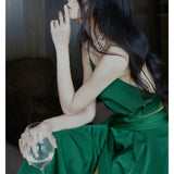 Emerald Green Dress Casual Green V-neck Backless Sling