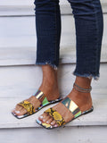 Women Open Toe Sandals Flats Summer Large Size Flat Bottom Snake Pattern Sandals
