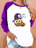 Halloween Costumes Printing Capless round Neck Contrast Color Sweatshirt Women