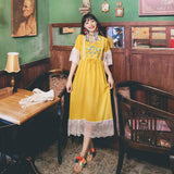 Coachella Music Festival Outfits Embroidery Flower Lace Stitching Cotton and Linen Holiday Tourism Dress