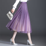 MIDI Mauve Skirt Autumn and Winter Mid-Length Bright Silk Pleated Gauze Skirt