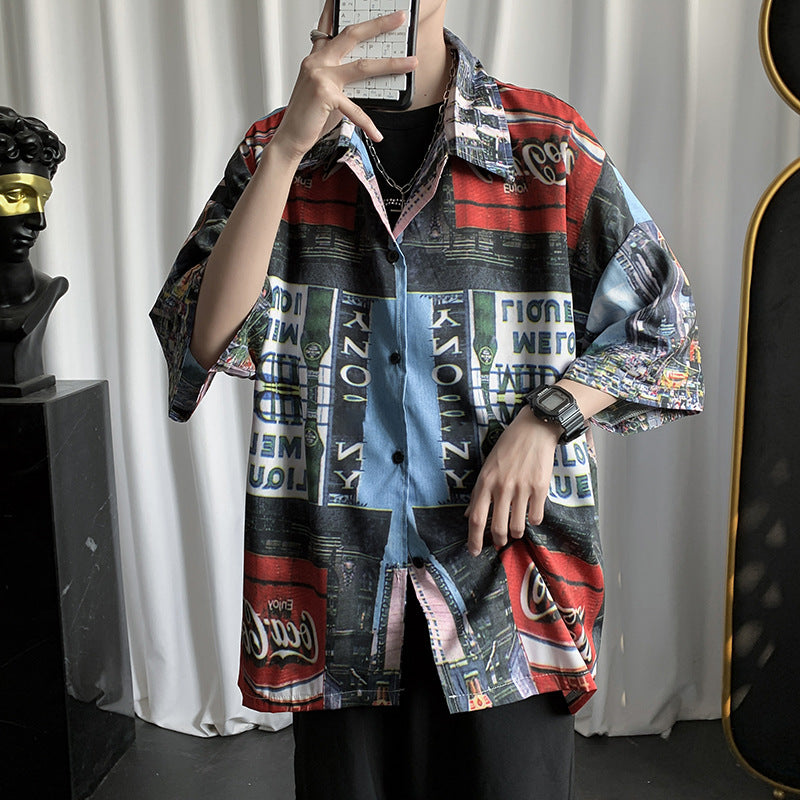 Men Shirts Tie-Dyed Short-Sleeved Shirt
