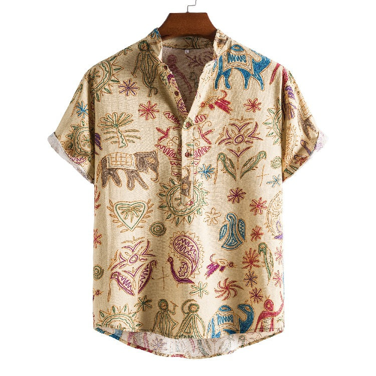 Camp Collar Shirt Ethnic Print