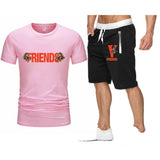 Vlone T Shirts & Shorts 2 Piece Set Large V Printed Short Sleeve Loose Short Sleeve T-Shirt Shorts
