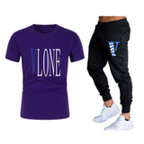 Vlone T Shirts & Pants 2 Piece Set Men'S Suit Summer T-Shirt Short Sleeve Trousers Sports And Leisure