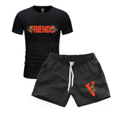 Vlone T Shirts & Shorts 2 Piece Set Printed Men'S Sports Printed Round Neck T-Shirt
