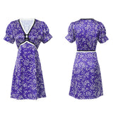 MIDI Mauve Wrap Dress Purple Chiffon Floral Dress for Women Summer Slim Fit Printed Dress