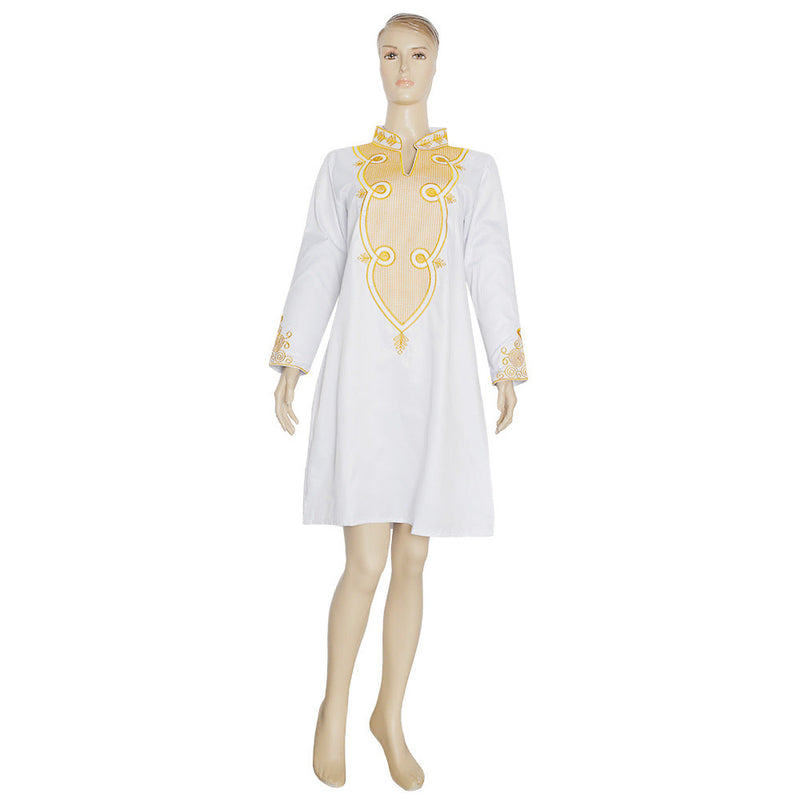 Solid Color Long Sleeve Embroidered Dress African Dashiki Ankara Styles Dress