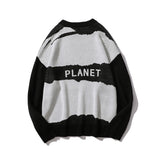 Men Sweater Cartoon Jacquard round Neck Sweater Men Loose Pullover