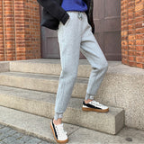 Grey Sweatpants Fleece-Lined Thickened Gray Sports Pants Female Autumn and Winter