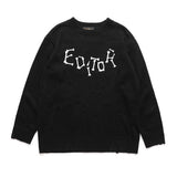 Men Sweater Letter Print Ripped Sweater Men's Loose round Neck Sweater