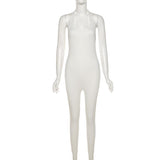 Women's Spring Clothing Solid Color Sexy Backless Halter Short Sports Jumpsuit