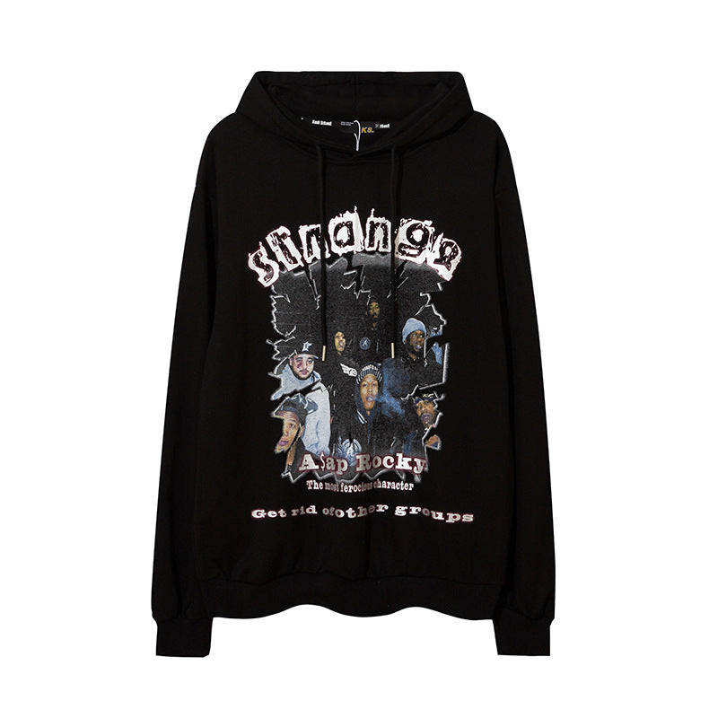 Man Fall Outfits Casual Loose Print Oversize Hooded Pullover