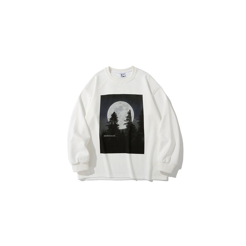 Man Fall Outfits Printed Long-Sleeved T-shirt Men's and Women's Loose Long-Sleeved T-shirt