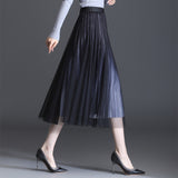 MIDI Mauve Skirt Autumn and Winter Mid-Length Bright Silk Pleated Gauze Skirt