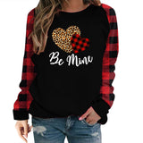 Valentine's Day T Shirt Plaid Sleeve Love Heart Printing Long Sleeve T-shirt