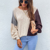 Women Pullover Knit Sweater Autumn and Winter Irregular Color Matching off-Shoulder Sweater for Women