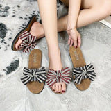 Women Open Toe Sands Flats Summer Flat Flip-Flops Casual Beach Shoes Bow Slippers