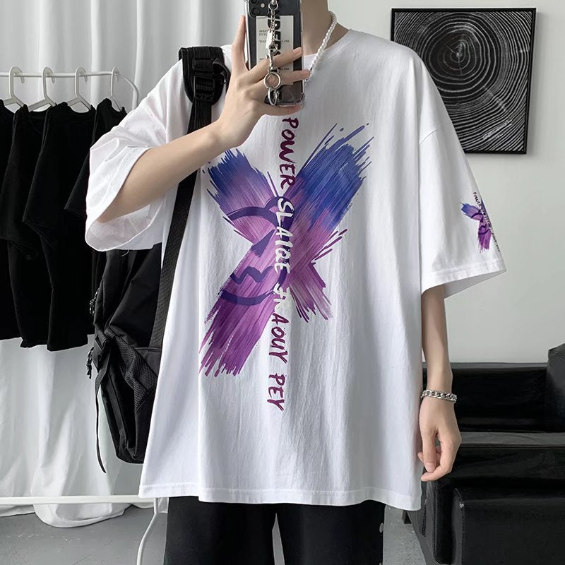 Men T-shirt Graffiti Printing Loose