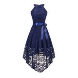 Burgundy Dress Formal Lace Swing Dovetail Evening Dress Belt Slim Dress