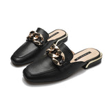 Finn Chain Pointed Toe Mule Closed Toe Sandals Women's Half Slippers Genuine Leather Mules Shoes