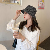 Vintage Check Bucket Hat Grid Sun-Proof Basin Hat