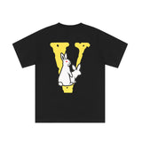 Vlone T Shirt Summer Yellow Big V Rabbit Print Hip Hop Men And Women Casual Short Sleeve T-Shirt