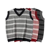 Men Sweater Contrasting Color Jacquard Sweater Vest Vest Men's Sleeveless Sweater Coat