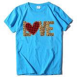 Valentine's Day T Shirt Large Size T-shirt Short Sleeve Leopard Print Love Red Plaid Heart Printing Spring and Summer