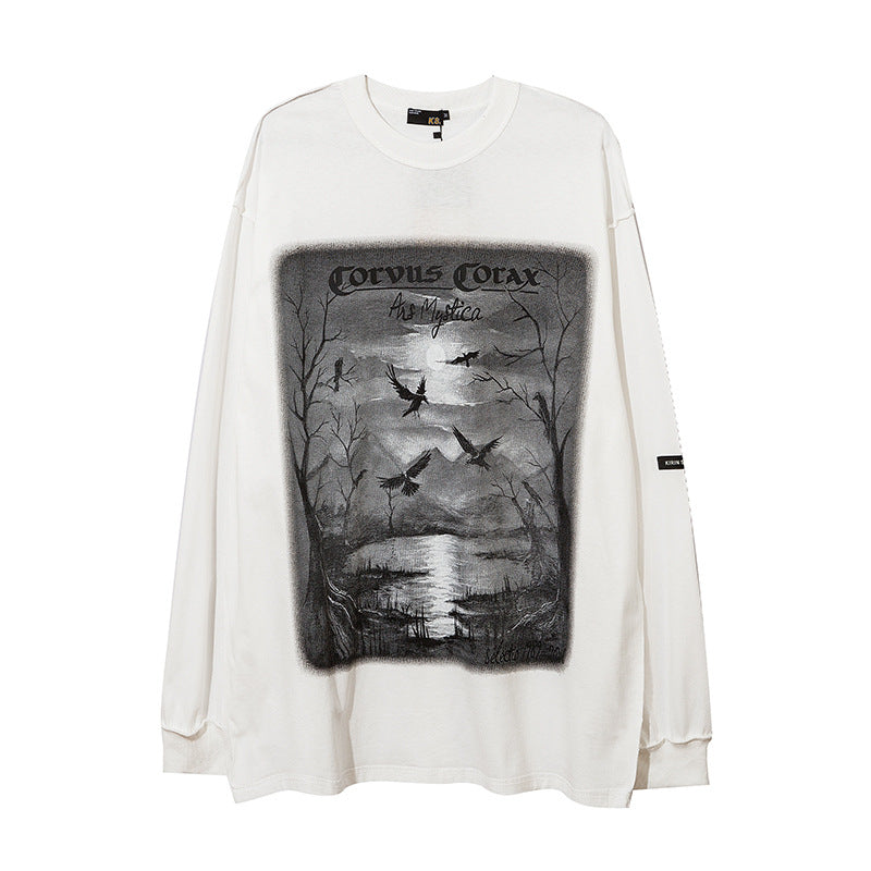 Man Fall Outfits Vibe Style Dark Loose Niche Long-Sleeved T-shirt Men's Sweater