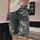 Men Denim Shorts Men's Jeans Shorts Straight Loose Korean Ripped