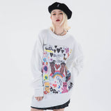 Men Sweater Cartoon Fun Printed Knitwear Men's Street Trend Loose round Neck Sweater