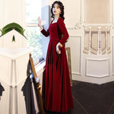 Long Sleeve Burgundy Dress Formal Long Sleeve Temperament Pure Color Long Dress