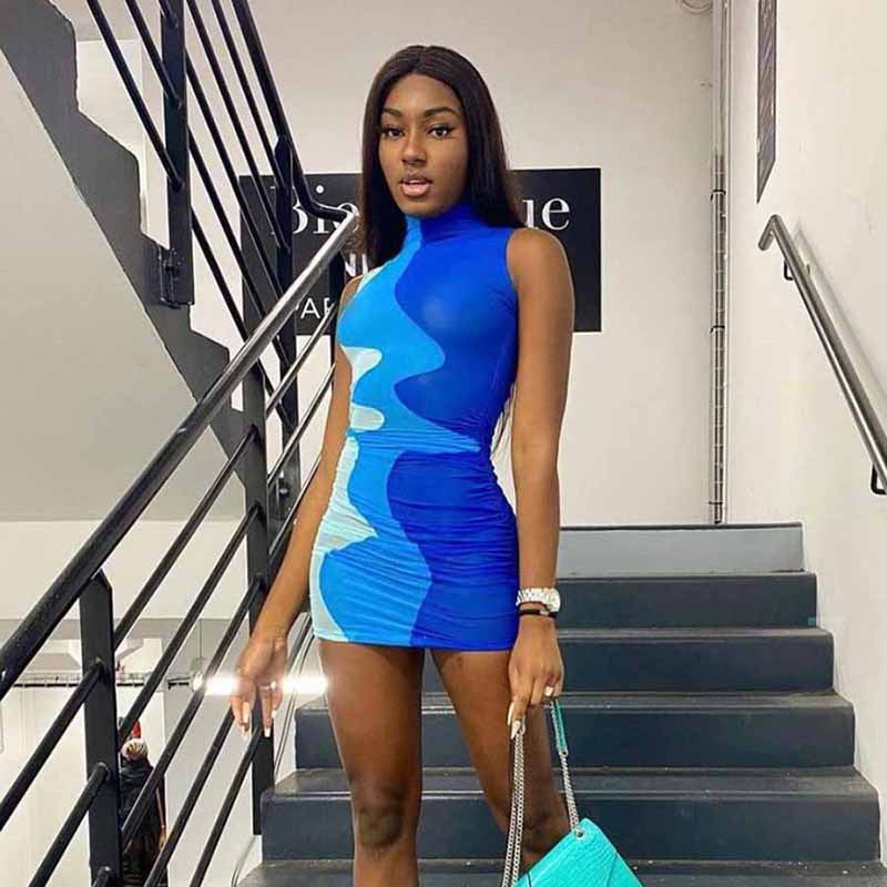 Music Festivals Rave Outfits Dress Women's Spring Clothing round Neck Sexy Printed Fashion Dress