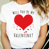 Valentine's Day T Shirts Couples T-shirt Heart Printing Women's Base Shirt round Neck plus Size