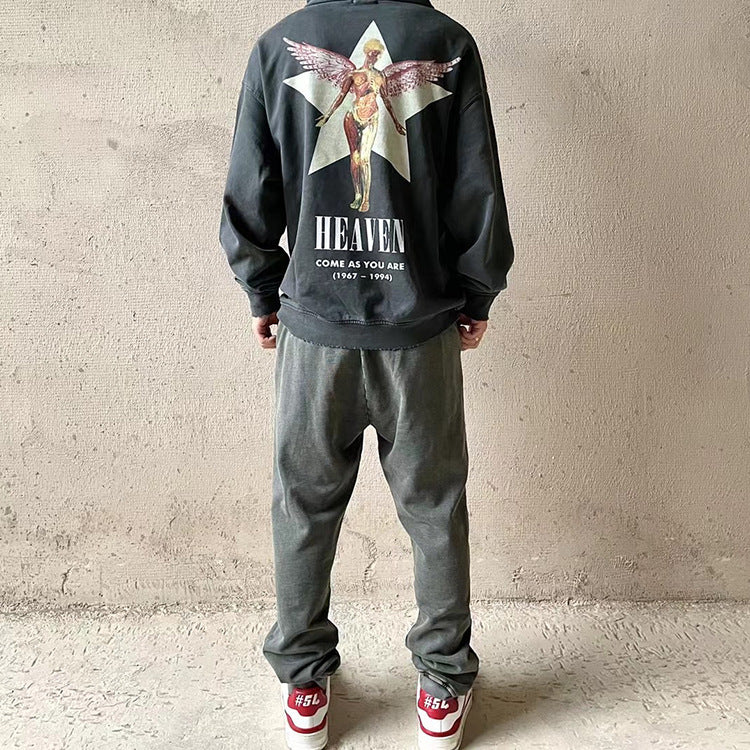 Nirvana Hoodie Angel Embroidered Hoodie Distressed Loose