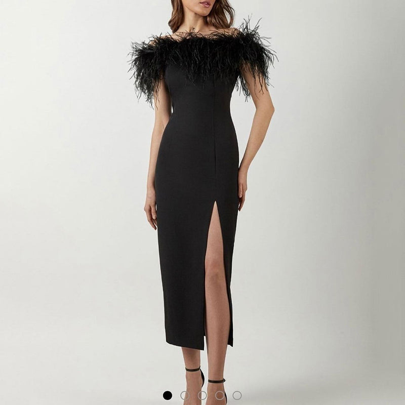 Lady Gaga Dress Off-Shoulder Evening Dress Feather Socialite Dress Temperament Long Dress