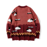 Men Sweater Color Matching Sweater Men's Loose round Neck Sweater Trendy Pullover Long Sleeve
